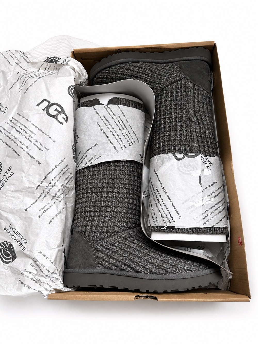 UGG Classic Solene Tall Knit Boots Charcoal Grey Size 7 BNWT Box